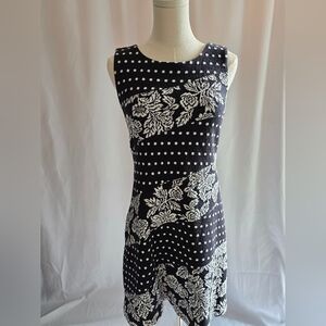 Maeve Anthropologie Floral Dot Sleeveless Sheath Dress Black and White Sz Small